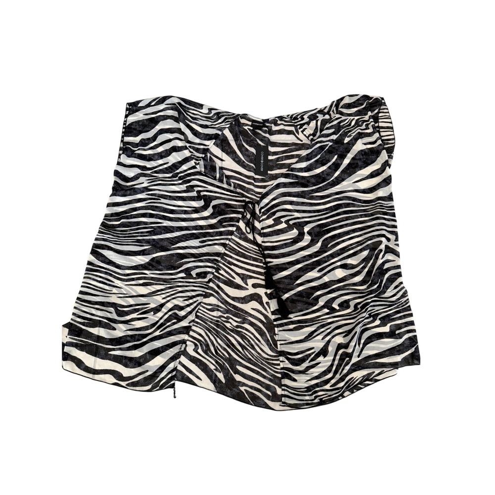 Cover 2 Cover Women Zebra Print Sheer Swim Cover Up Black White Tassel Tie NWT